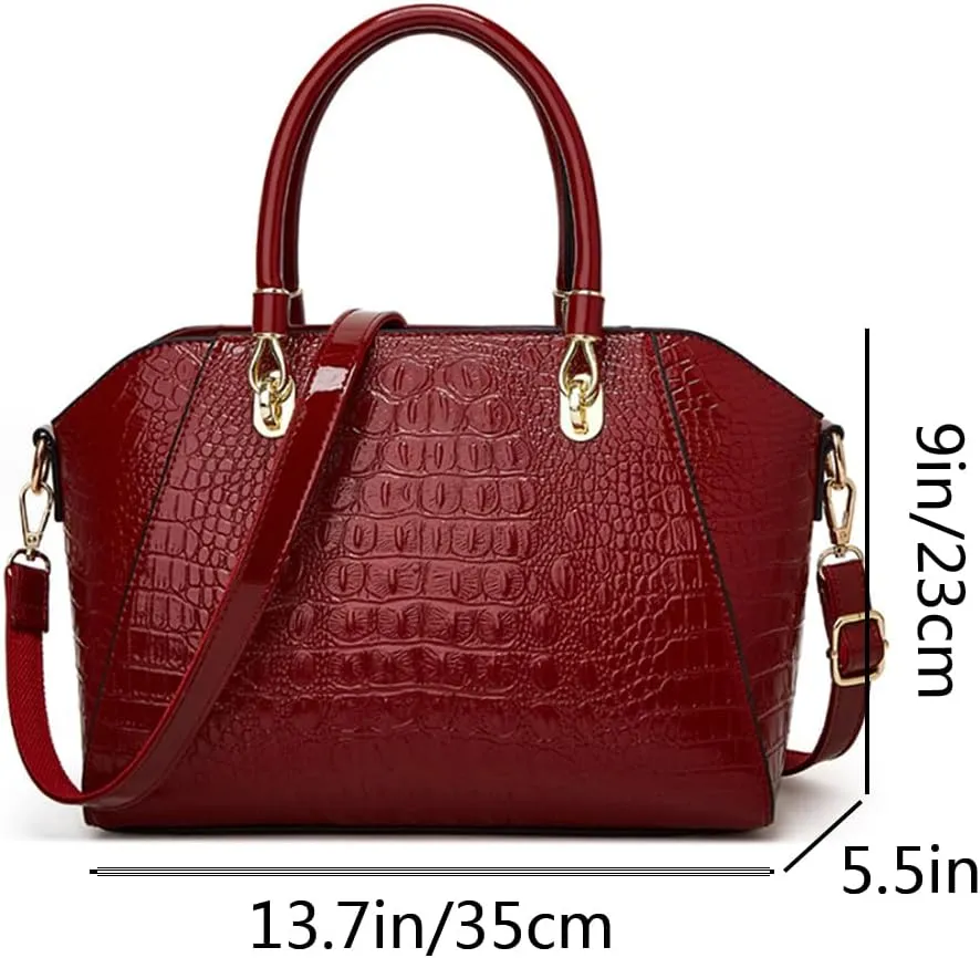 Women Crocodile Pattern Tote Purse Handbag PU Leather Top Handle Satchel Shoulder Bag