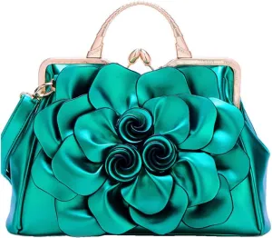 Women Flower Top Handle Handbags Purses Faux Leather Floral Evening Shoulder Bags Satchel