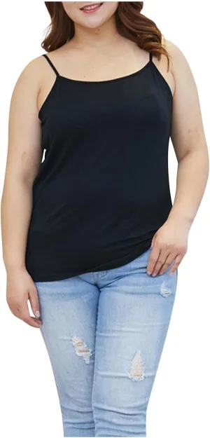 Women Plus Size Camisole Tops Spaghetti Strap Sleeveless Tops Round Neck Thin Stretchy Tanks 2025 Solid Color Blouses