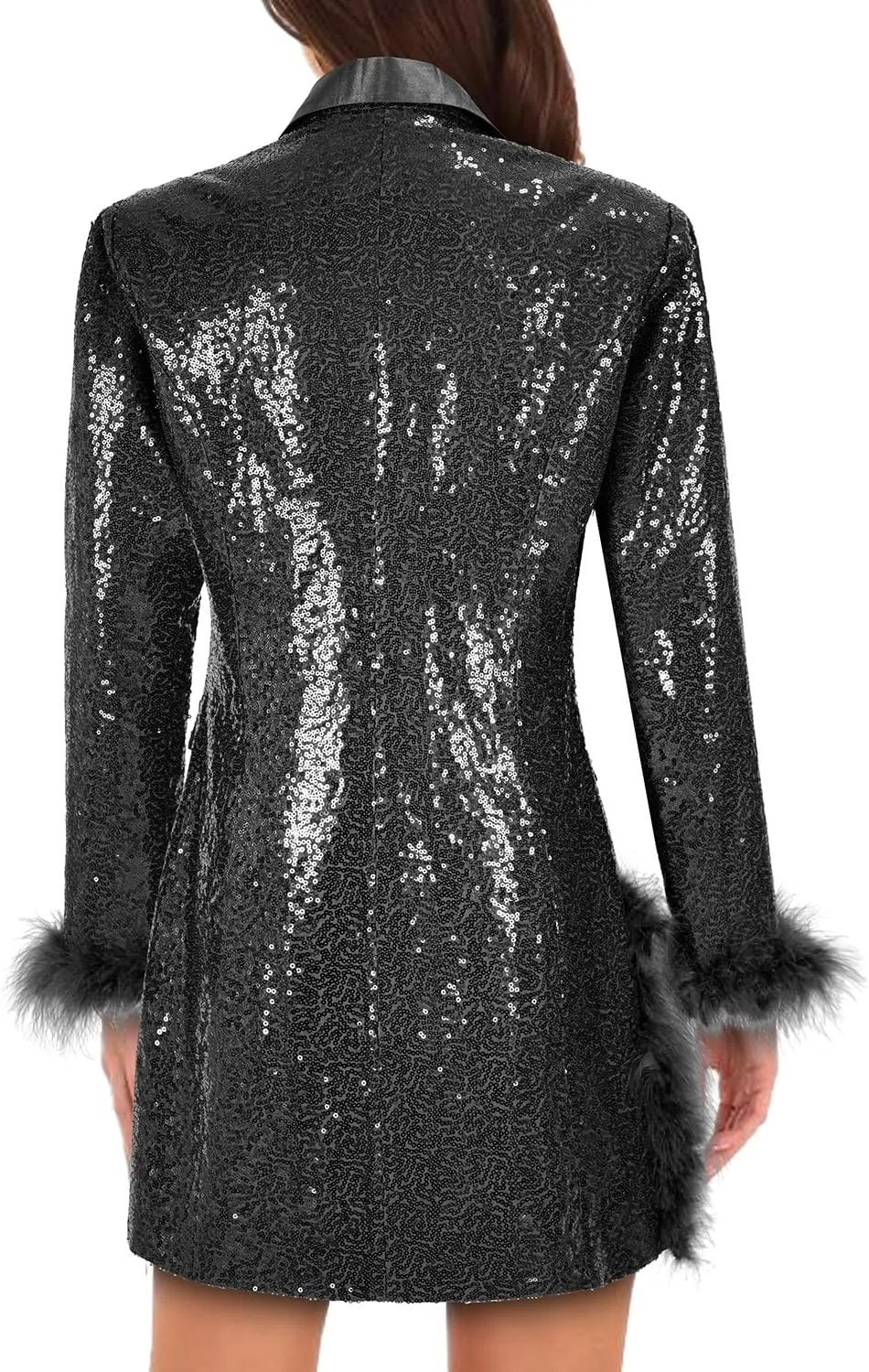 Women Sequin Jacket Long Sleeved Slim Blazer with Pocket