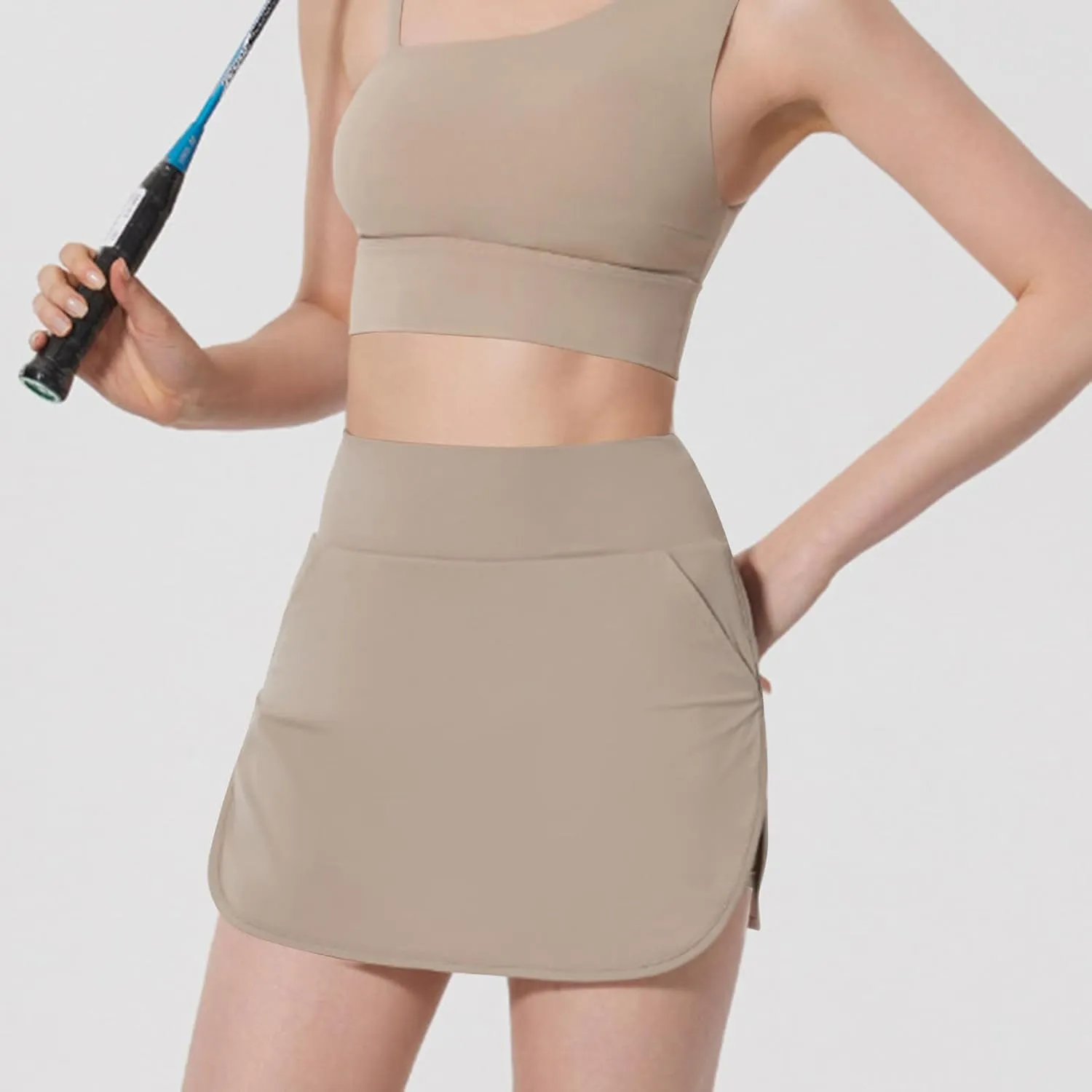 Women's Athletic Tennis Skorts Built-in Shorts Casual High Waisted Solid Color Slim Comfy Active Running Short Pants