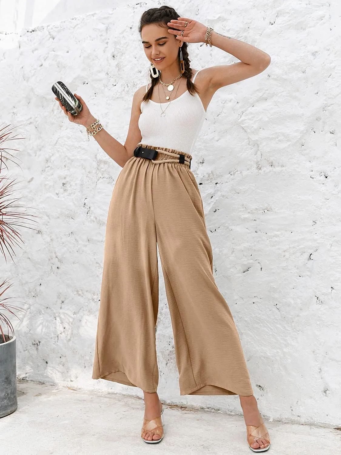 Women's Boho High Waisted Palazzo Pants Summer Beach Wide Leg Flowy Pants