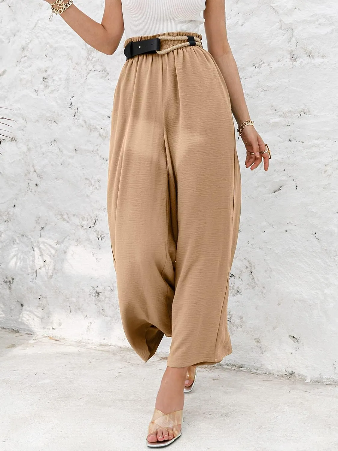 Women's Boho High Waisted Palazzo Pants Summer Beach Wide Leg Flowy Pants