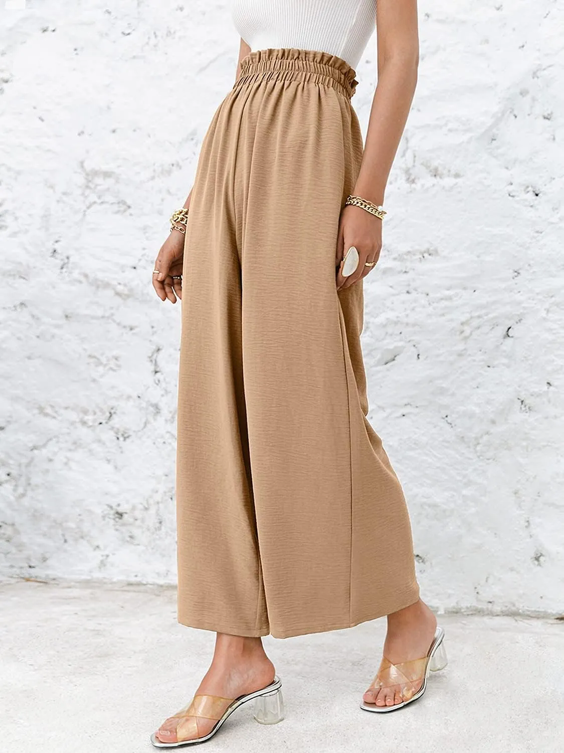 Women's Boho High Waisted Palazzo Pants Summer Beach Wide Leg Flowy Pants