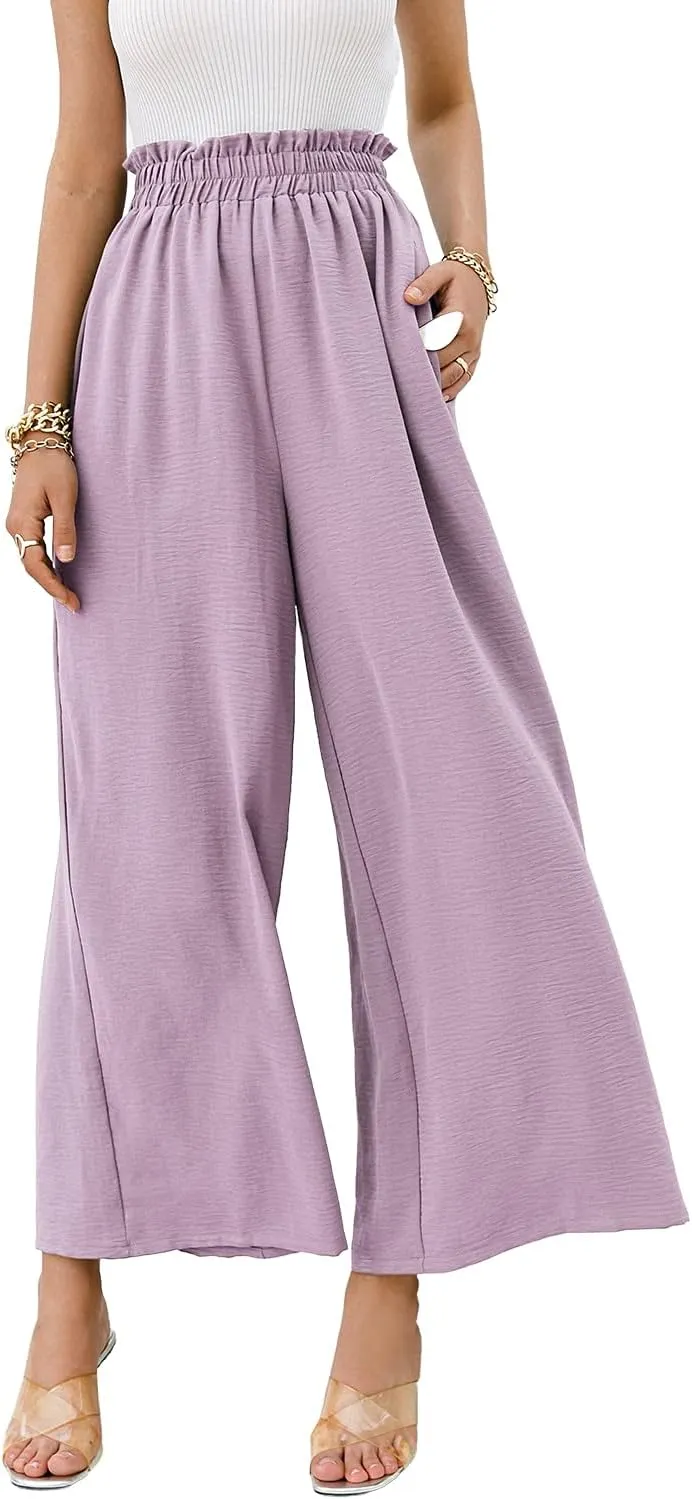 Women's Boho High Waisted Palazzo Pants Summer Beach Wide Leg Flowy Pants