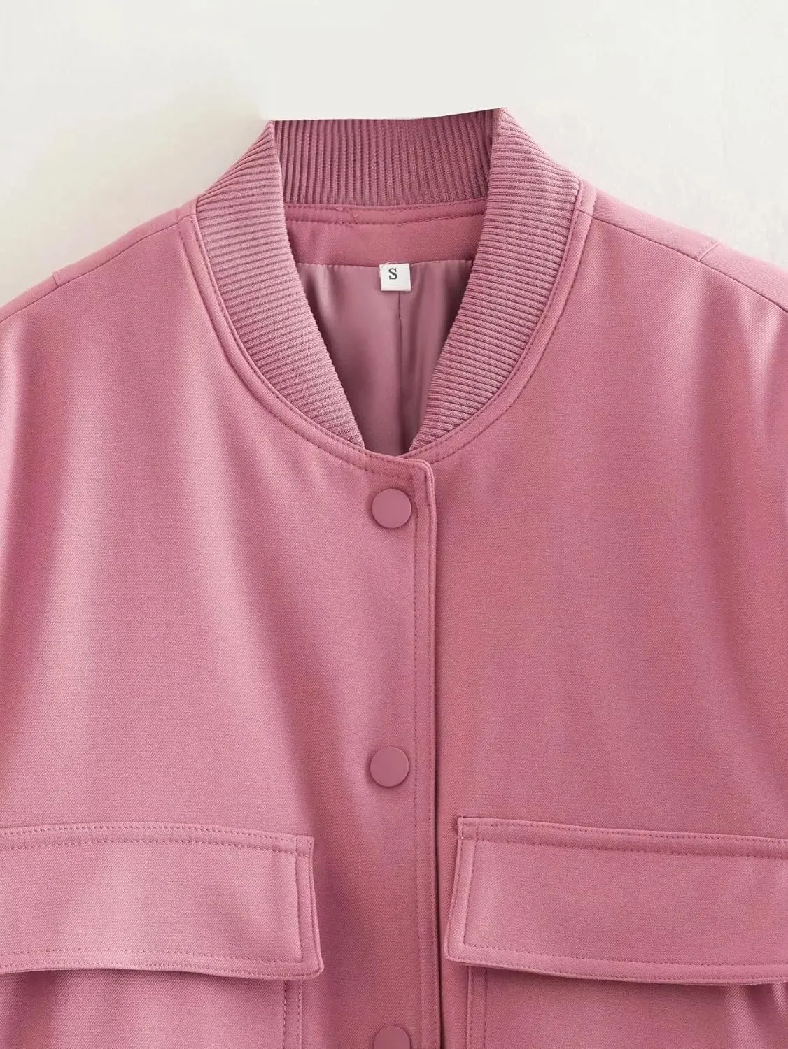 Women's Cropped Bomber Jacket Long Sleeve Lightweight Casual Button Down Baseball Varsity Jacket with Pockets