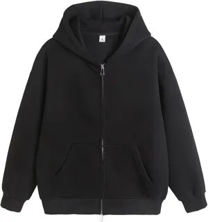Womens Double Zip Up Hoodie Oversized Vintage Hoodied Heavyweight Fleece Sweatshirt Full Zip Cotton Hooded