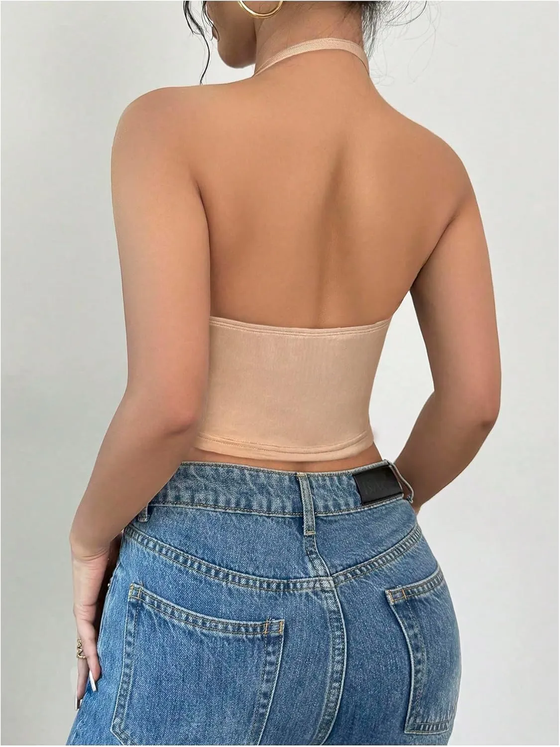 Women's Draped Neck Halter Top Sleeveless Slim Fit Crop Camisole Tops Party Clothes