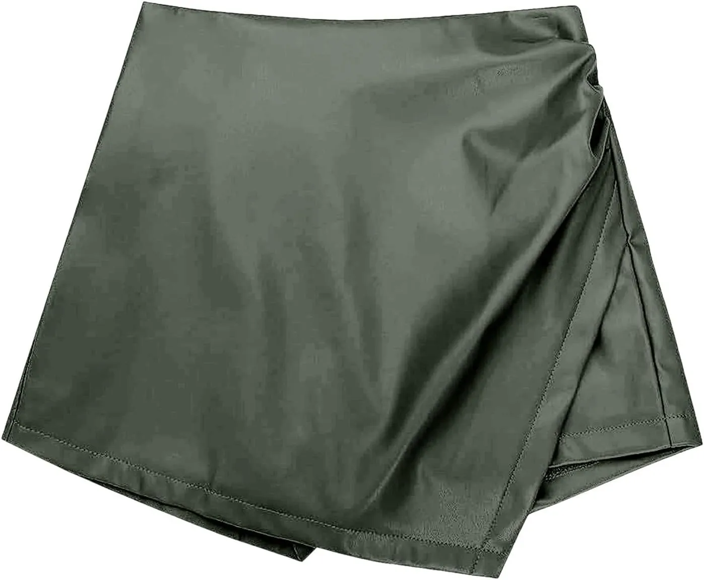 Women's Faux Leather Skorts High Waisted PU Leather Shorts Elastic Waist Ruched Wrap Short Cover Ups for Swimwear