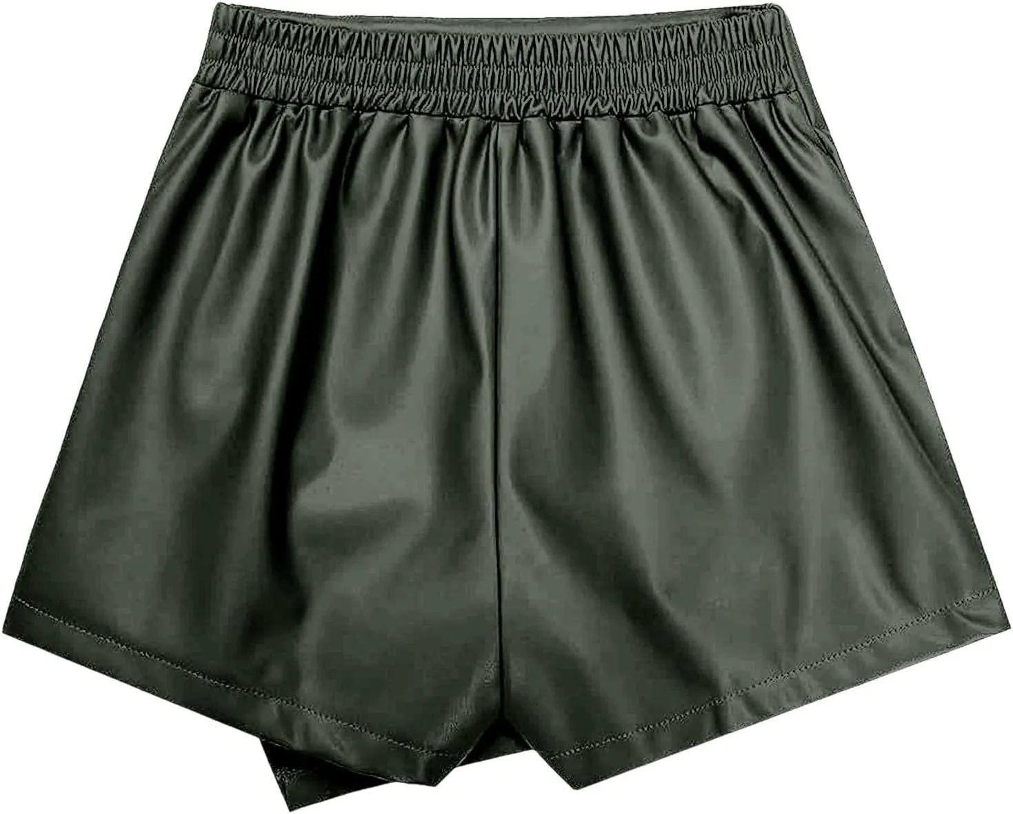 Women's Faux Leather Skorts High Waisted PU Leather Shorts Elastic Waist Ruched Wrap Short Cover Ups for Swimwear