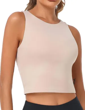 Women's High Neck Crop Top Sleeveless Racer Back Basic Workout Tank Tops Shirt