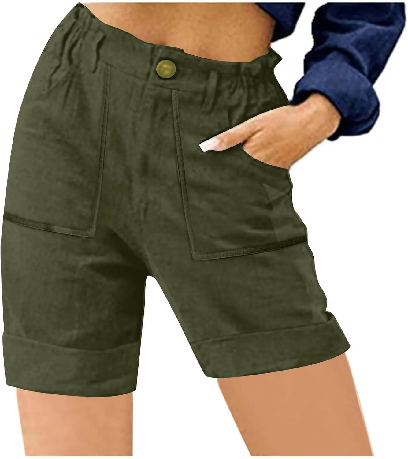 Women's High Waisted Shorts with Pockets Casual Button Loose Fit Pants 2025 Trendy Elastic Waist Beach Lounge Bottoms