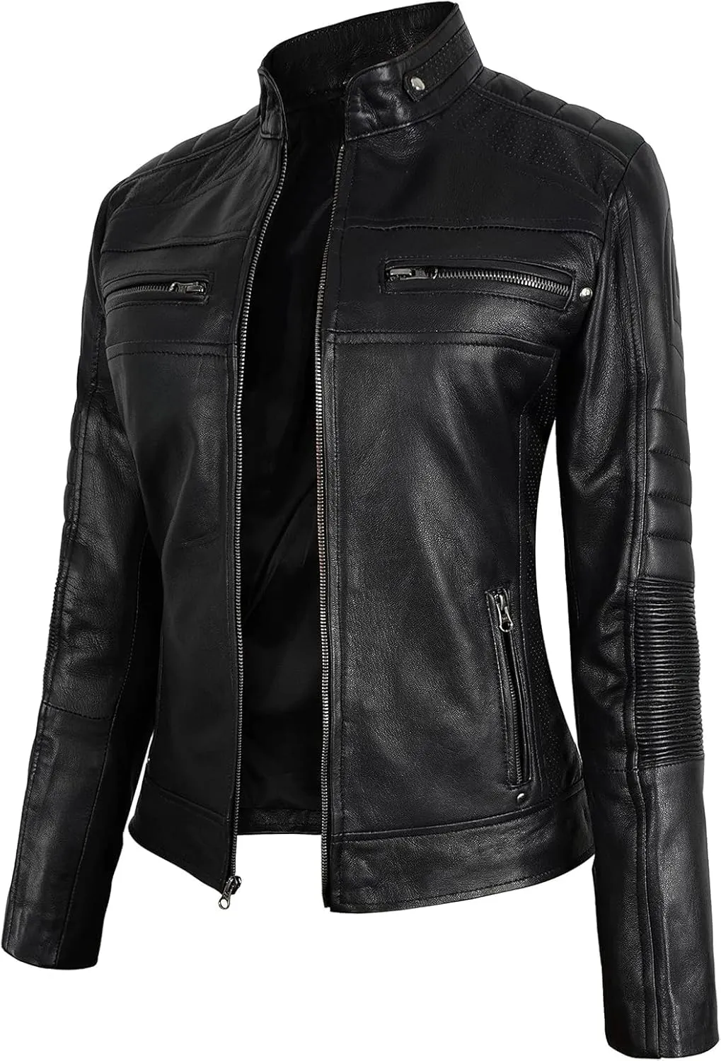 Womens Lambskin Leather Jacket Motorcycle Vintage Moto Biker Riding Slim Fit Pure Real Leather Cafe Racer Jackets