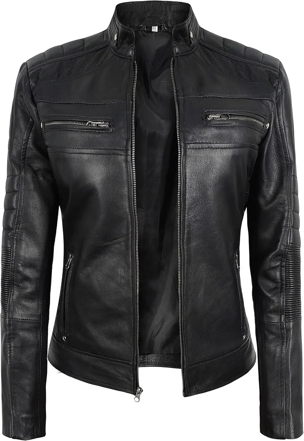 Womens Lambskin Leather Jacket Motorcycle Vintage Moto Biker Riding Slim Fit Pure Real Leather Cafe Racer Jackets