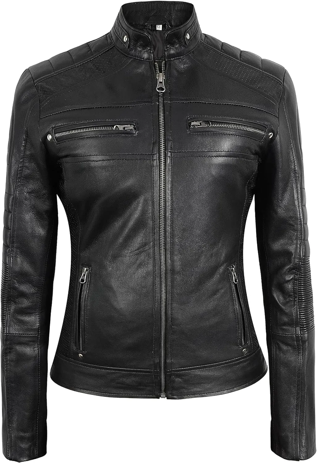 Womens Lambskin Leather Jacket Motorcycle Vintage Moto Biker Riding Slim Fit Pure Real Leather Cafe Racer Jackets
