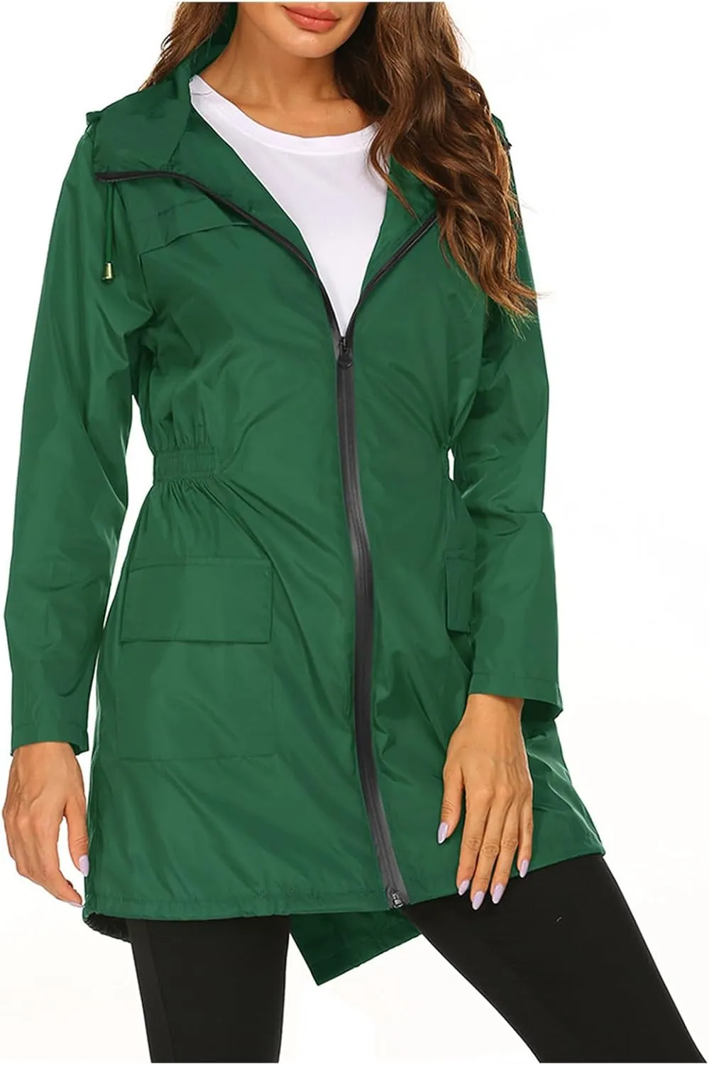 Women's Lightweight Raincoats Windbreaker Rain Jacket Waterproof Outdoor Hooded Trench Coats Travel Hiking