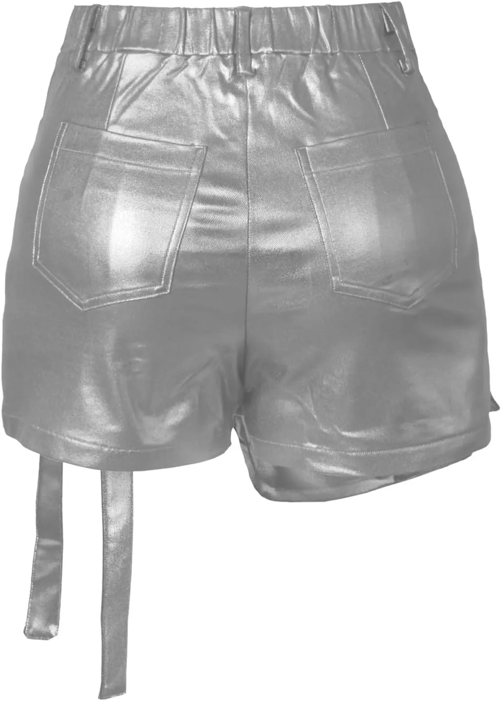 Women's Metallic Cargo Shorts Summer PU Leather Irregular Split with Pockets Stretchy Y2K Streetwear Skirt Skorts