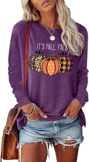 Womens Pumpkin Graphic Sweatshirts Crewneck Casual Fall Long Sleeve Tops