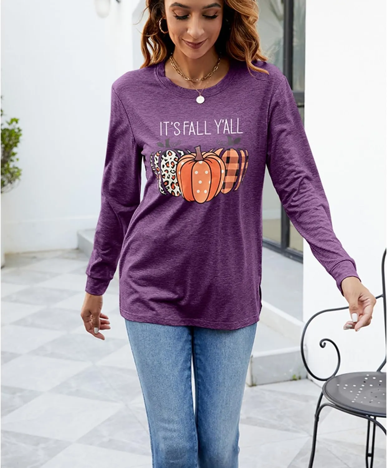 Womens Pumpkin Graphic Sweatshirts Crewneck Casual Fall Long Sleeve Tops