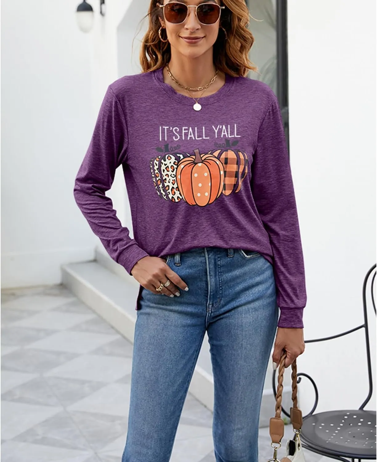 Womens Pumpkin Graphic Sweatshirts Crewneck Casual Fall Long Sleeve Tops
