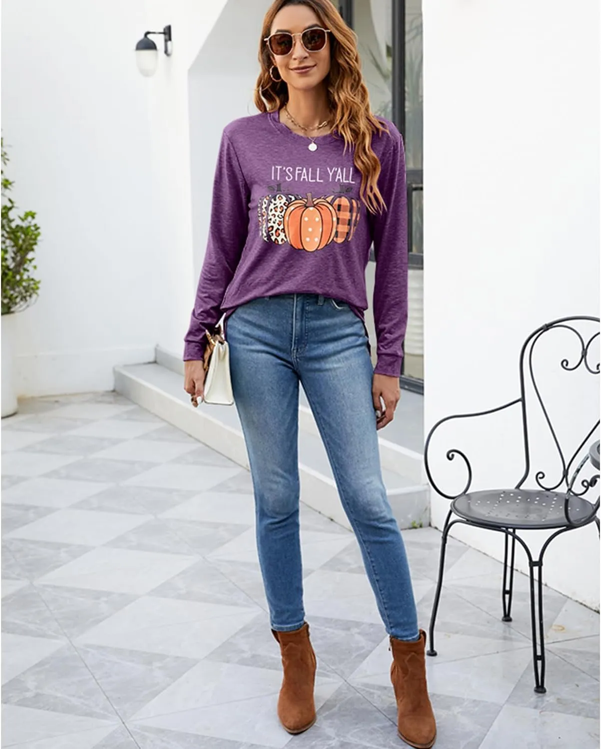 Womens Pumpkin Graphic Sweatshirts Crewneck Casual Fall Long Sleeve Tops