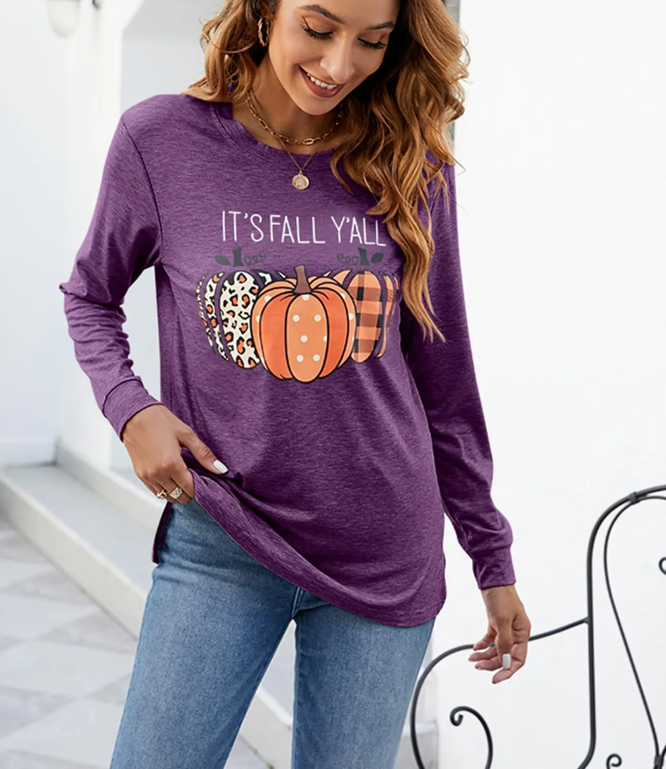Womens Pumpkin Graphic Sweatshirts Crewneck Casual Fall Long Sleeve Tops