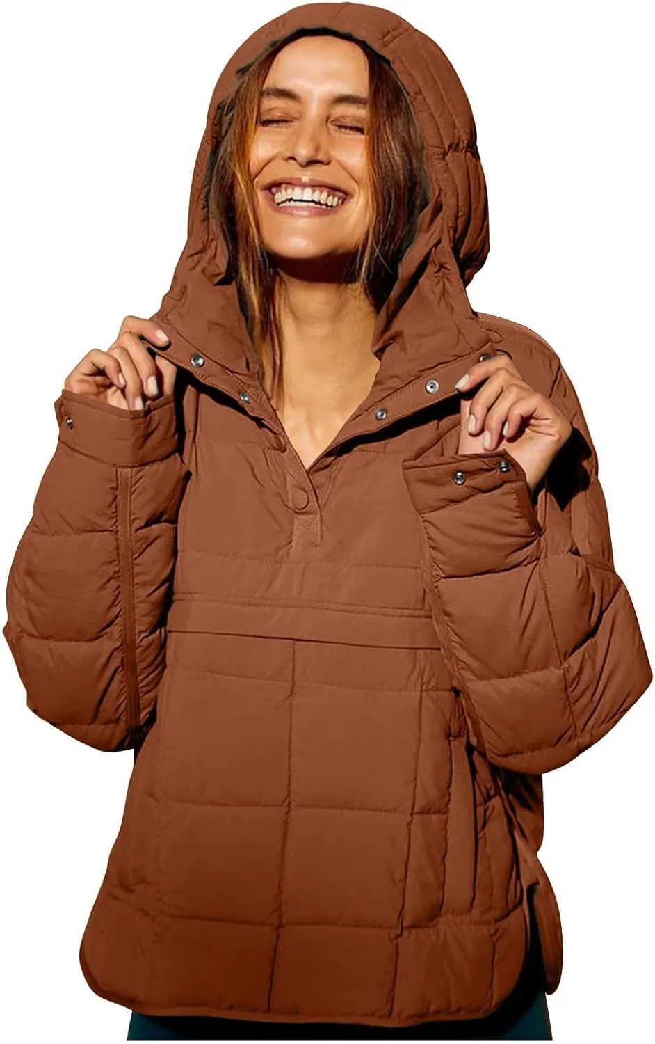 Womens Quilted Puffer Jacket Oversized Long Sleeve Hooded Coats Baggy Short Down Coats Winter Warm Lightweight Outwear