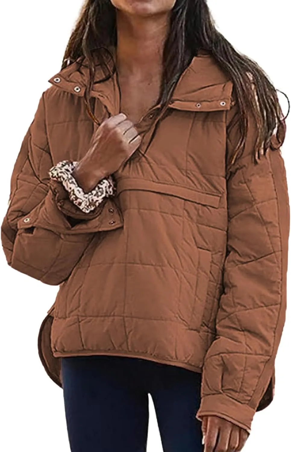 Womens Quilted Puffer Jacket Oversized Long Sleeve Hooded Coats Baggy Short Down Coats Winter Warm Lightweight Outwear