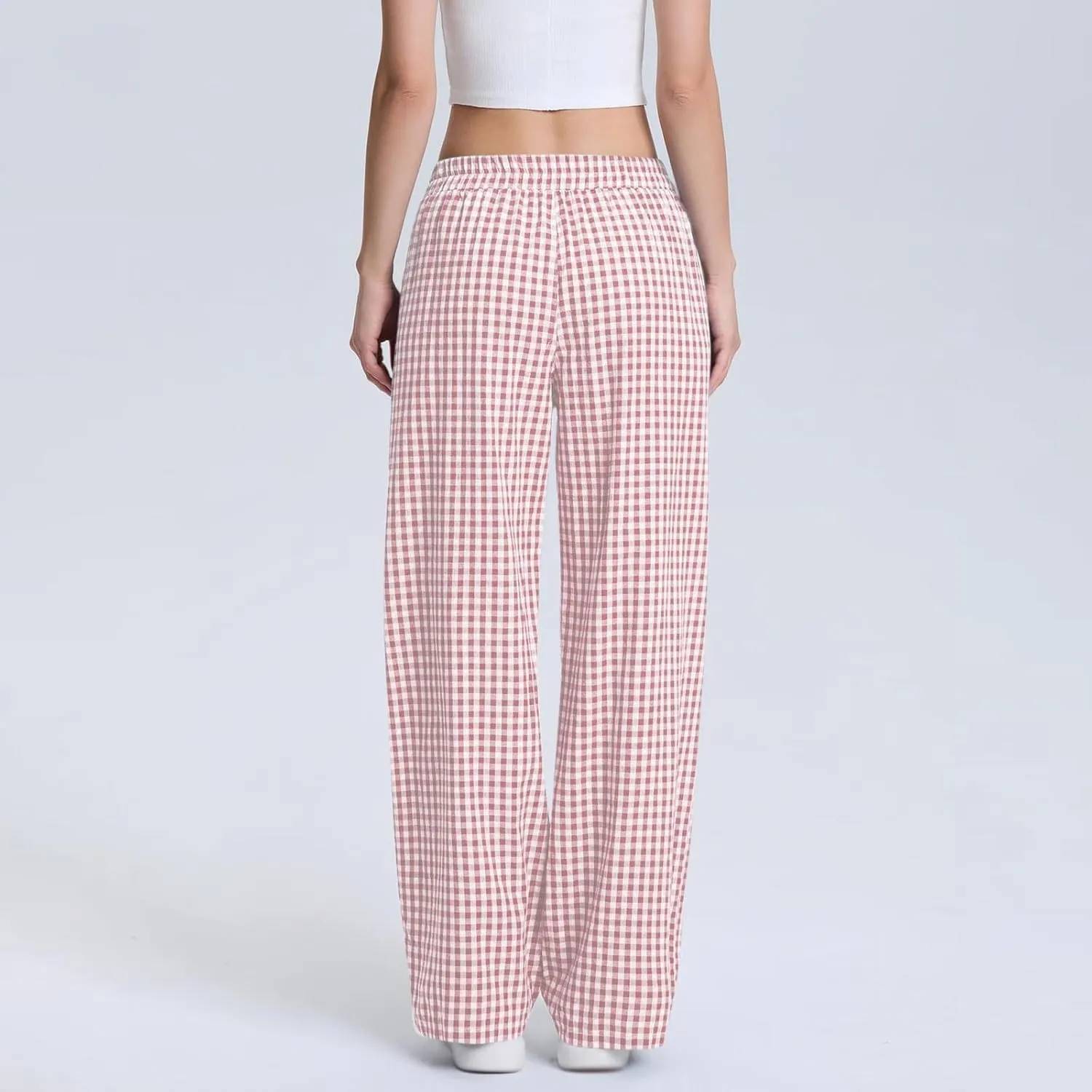 Women's Striped Gingham Boxer Pant Wide Leg Elastic Waist Pajama Lounge Pj Plaid TrousersY2K Beach Bottoms with Pocket