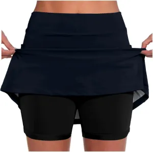 Women's Striped Patchwork Skorts 2 in 1 Stretch Outdoor Athletic Skirt Shorts Lightweight Soft Comfy-Fit Tennis Short