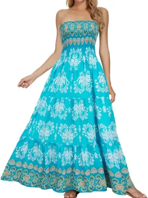 Women's Summer Strapless Tube Top Maxi Dresses Off Shoulder Boho Beach Long Dress