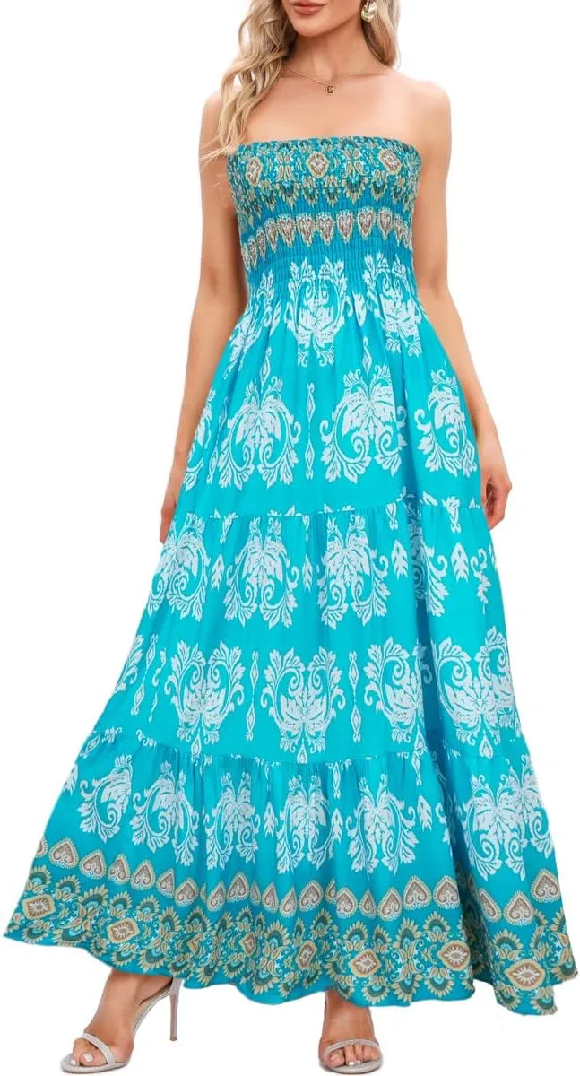 Women's Summer Strapless Tube Top Maxi Dresses Off Shoulder Boho Beach Long Dress