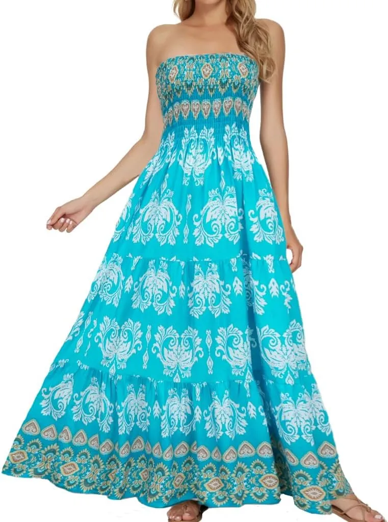 Women's Summer Strapless Tube Top Maxi Dresses Off Shoulder Boho Beach Long Dress