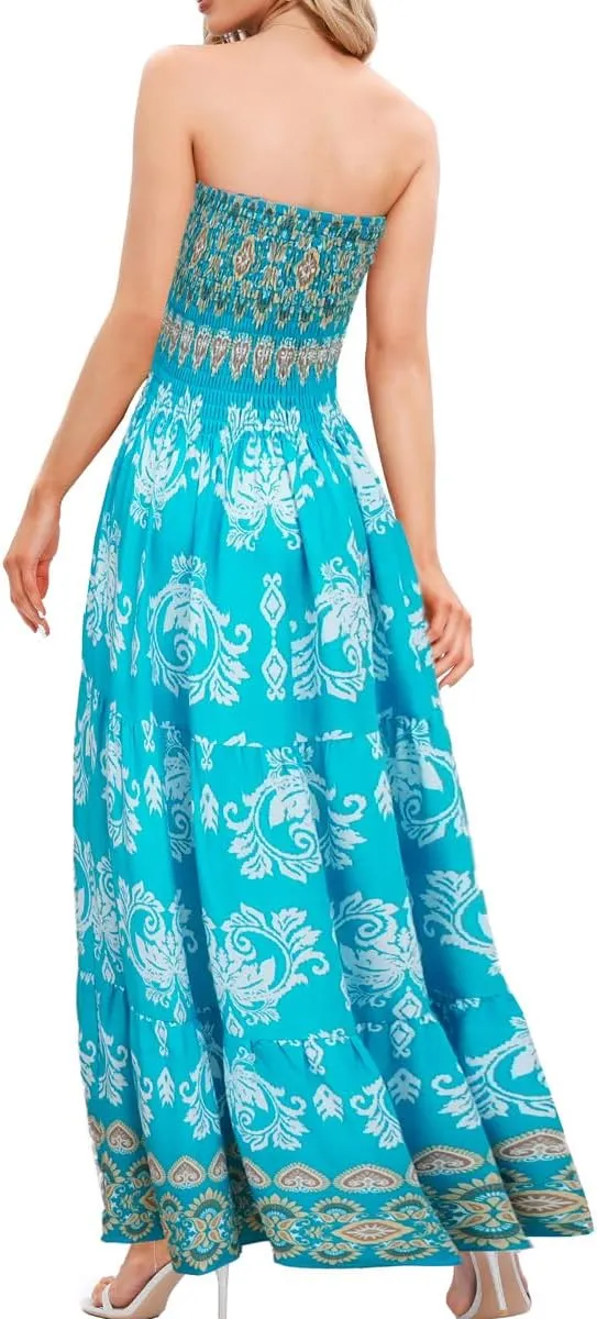 Women's Summer Strapless Tube Top Maxi Dresses Off Shoulder Boho Beach Long Dress