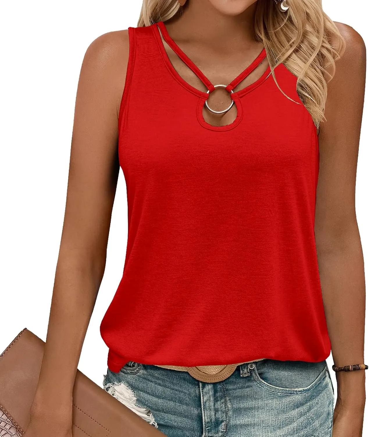 Womens Tank Tops Summer Tank Tops for 2025 Cut Out Ring Keyhole Neck Sleeveless Fashion Cute Tee Shirts Clothes