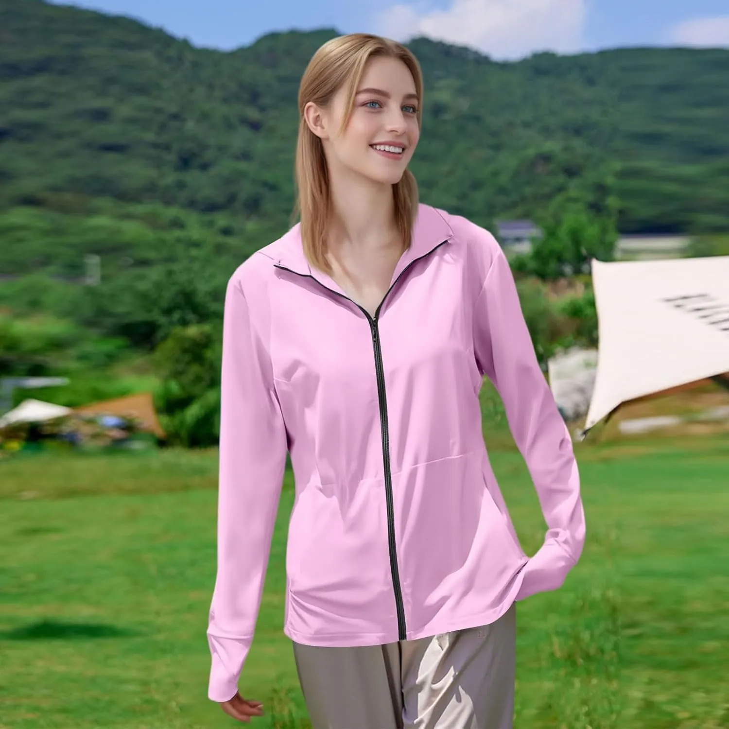 Women's UPF Sun Protection Shirts SPF Jacket UV Zip Up Hoodie Long Sleeve Summer Ice Silk Outdoor with Pockets, XS-2XL
