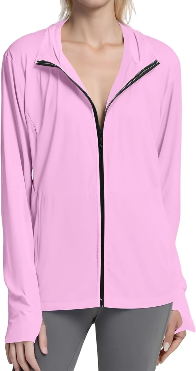 Women's UPF Sun Protection Shirts SPF Jacket UV Zip Up Hoodie Long Sleeve Summer Ice Silk Outdoor with Pockets, XS-2XL