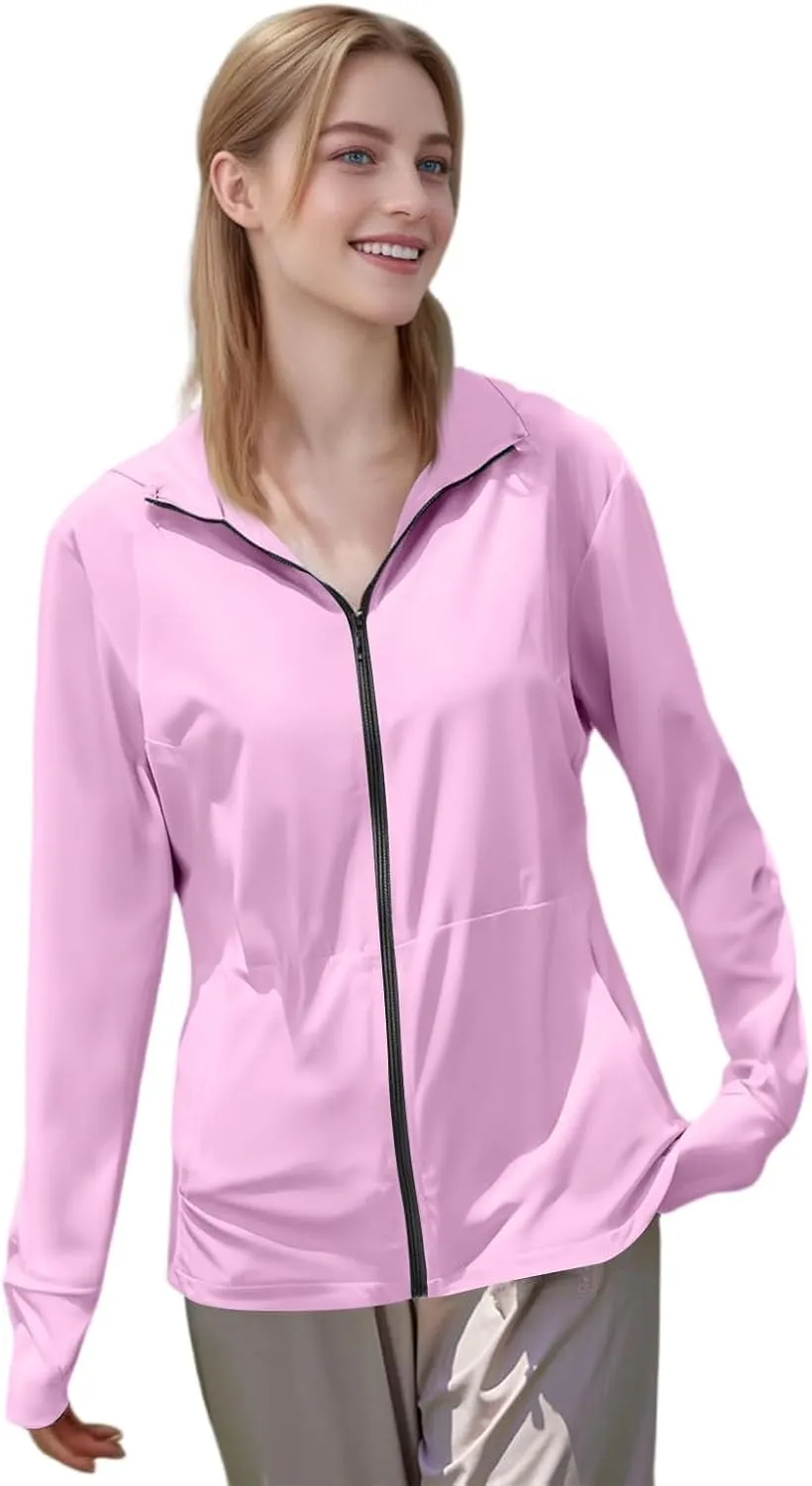 Women's UPF Sun Protection Shirts SPF Jacket UV Zip Up Hoodie Long Sleeve Summer Ice Silk Outdoor with Pockets, XS-2XL