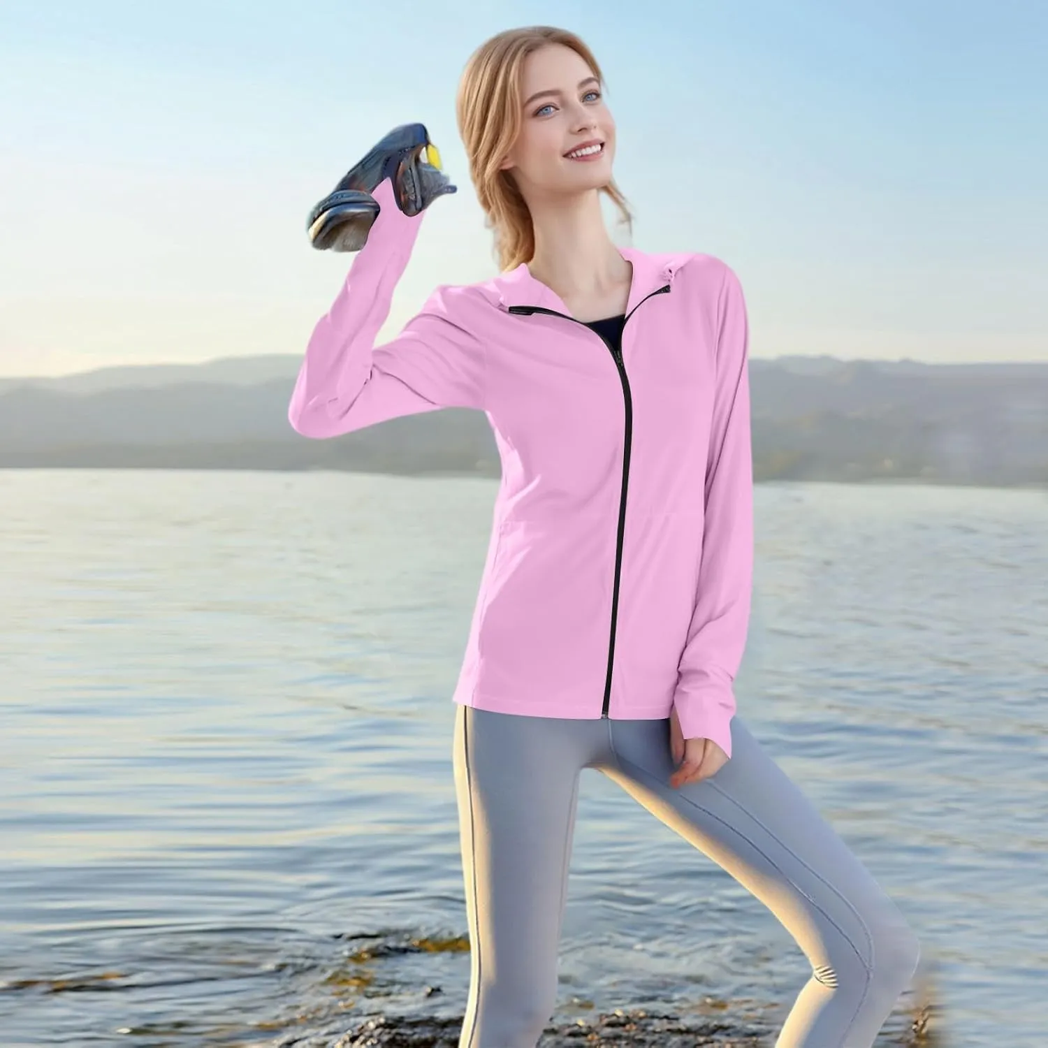 Women's UPF Sun Protection Shirts SPF Jacket UV Zip Up Hoodie Long Sleeve Summer Ice Silk Outdoor with Pockets, XS-2XL