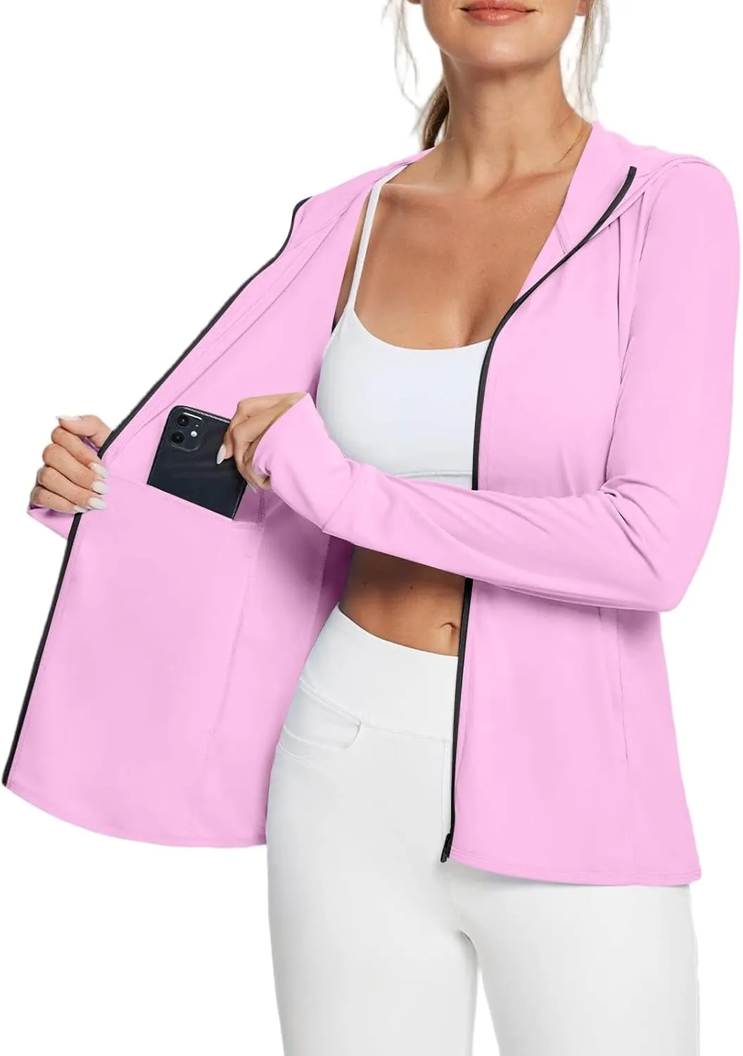 Women's UPF Sun Protection Shirts SPF Jacket UV Zip Up Hoodie Long Sleeve Summer Ice Silk Outdoor with Pockets, XS-2XL