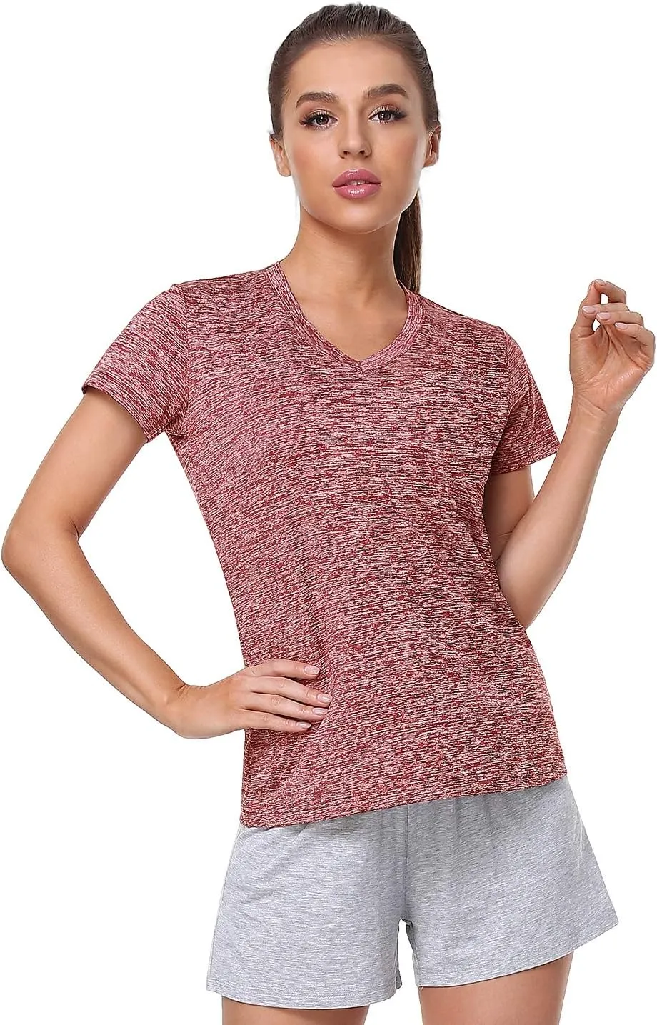 Xelky 3-4 Pack Women's Dry Fit Tshirt Short Sleeve Moisture Wicking Athletic Shirts Sport Activewear Tee V Neck Workout Top