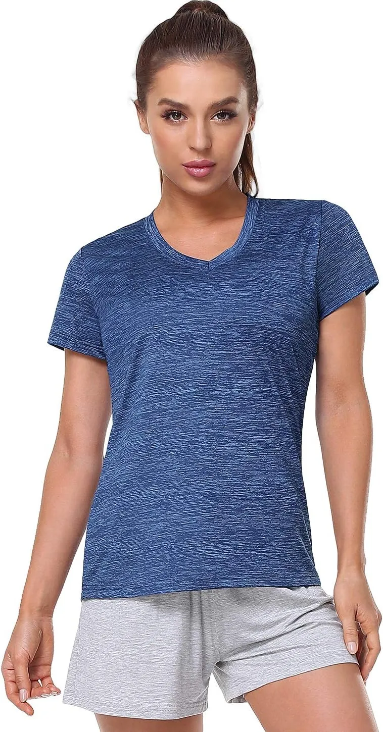 Xelky 3-4 Pack Women's Dry Fit Tshirt Short Sleeve Moisture Wicking Athletic Shirts Sport Activewear Tee V Neck Workout Top