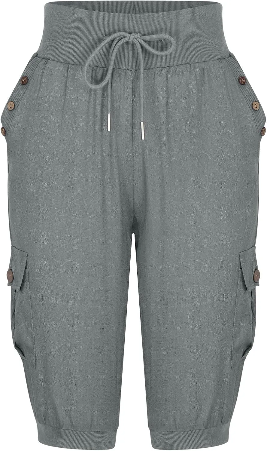 XUNRYAN Cargo Pants Capris Womens Summer Casual Linen Cotton Crop Pants Joggers Palazzo Harem Pants Beach Trousers w Pockets