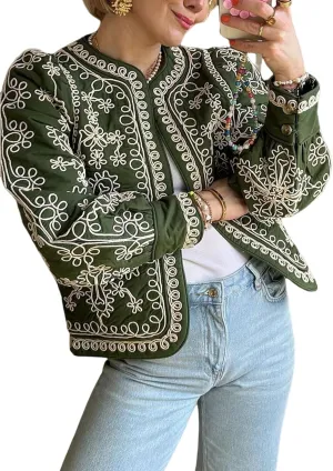Yimoon Women's Cropped Quilted Puffer Jacket Lightweight Floral Print Padded Coat Open Front Puffy Cardigan Outwear