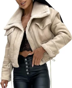 Yoawdats Women's Faux Leather Jacket with Faux Fur Plush Collar Thicken Warm Long Sleeve Parka Cardigan with Belt Outwear