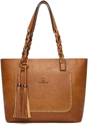 Yohora Tote Bag for Women Leather Hobo Shoulder Bag Large Capacity Work Top Handle Handbag with Tassle