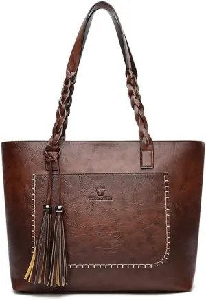 Yohora Tote Bag for Women Leather Hobo Shoulder Bag Large Capacity Work Top Handle Handbag with Tassle