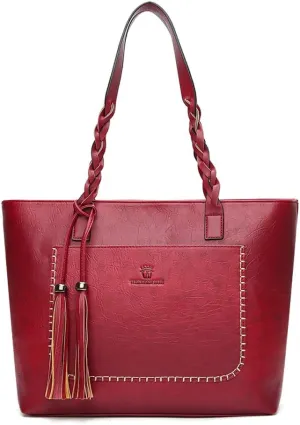 Yohora Tote Bag for Women Leather Hobo Shoulder Bag Large Capacity Work Top Handle Handbag with Tassle
