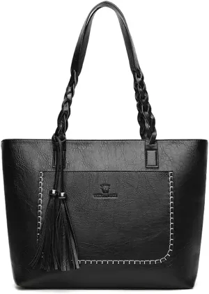 Yohora Tote Bag for Women Leather Hobo Shoulder Bag Large Capacity Work Top Handle Handbag with Tassle