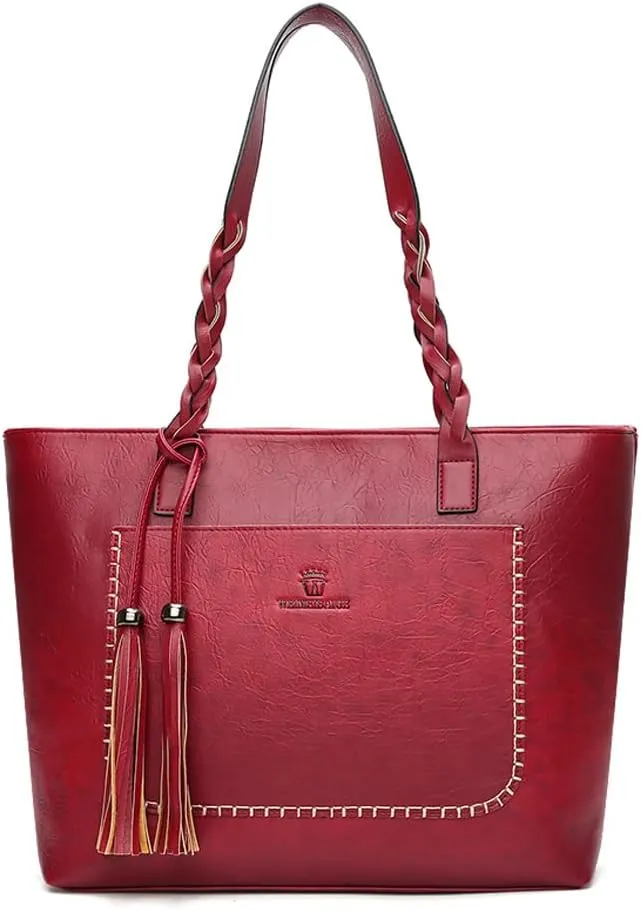 Yohora Tote Bag for Women Leather Hobo Shoulder Bag Large Capacity Work Top Handle Handbag with Tassle